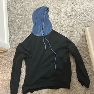 NovaMen Black Hoodie with Blue Denim Hood